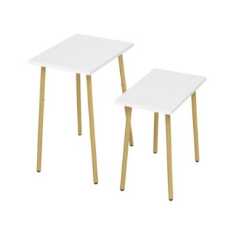End Tables Set of 2, Small White Side Table for Home Decor, Modern Nightstands for Living Room, Bedroom, Balcony, White and Gold