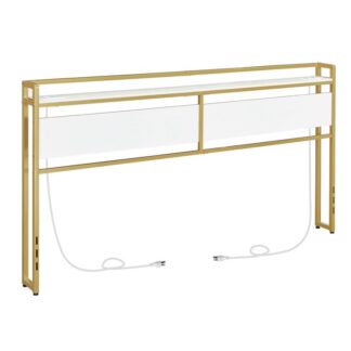 اللوح الأمامي بحجم كينغ, اللوح الأمامي مع 2 منافذ و 4 منافذ USB, ارتفاع قابل للتعديل, رف التخزين, قوي ومستقر, التجميع سهل, أبيض وذهب