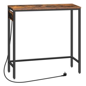 slim console table with charging station and usb ports, 75 cm side table, hallway table, exhibition table, sofa table for small space, entrance, hallway, dark brown/black