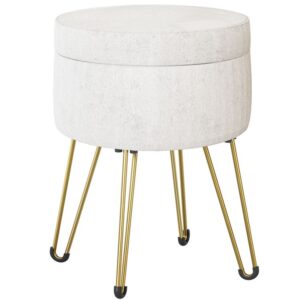 ottoman with storage, round stool with sponge, supports 287 lb multipurpose footrest sofa stool, ottomans bench for girls, vanity stool for bedroom beige and gold