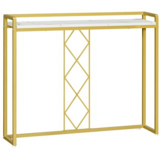 Kultakonsolipöytä, Ohut käytäväpöytä, 100 cm moderni marmorikonsolipöytä, Faux Marmorin näyttötaulukko, Ohut sohva, Hallwaylle, Olohuone, Marmori, Kulta