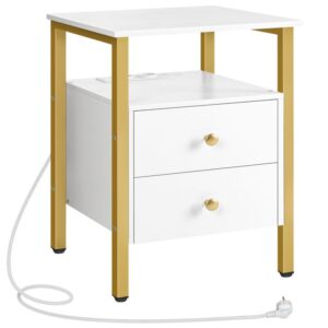 bedside table with sockets and usb ports coffee table with drawers and storage area for living room bedroom easy to assemble white and gold
