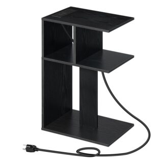 Stolik końcowy ze stacją ładującą, Wąski stół boczny dla małych przestrzeni, Szczupła szafka nocna ze światłem, W kształcie C obok stołu z półką do przechowywania, do Sypialni, Salon, Biały