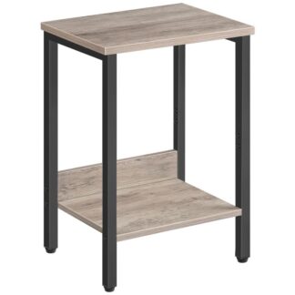 Beistelltisch, Beistelltisch mit Ablagefach, Nachttisch mit Stahlrahmen, Nachttisch für Wohnzimmer, Studie, Schlafzimmer, Einfache Montage, Greige