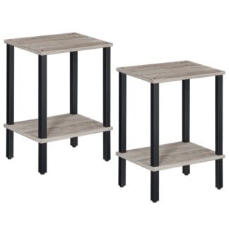 eindtafel set van 2, 2-Laag bijzettafel met opslagplank, smal nachtkastje voor kleine ruimtes, houten nachtkastje, voor woonkamer, slaapkamer, Eenvoudige montage, Greir