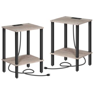 مجموعة طاولة جانبية من 2, طاولة نهاية مع محطة شحن, منضدة مع منافذ USB ومنفذها, طاولة السرير الخشبية لمساحة صغيرة,غرفة المعيشة, غرفة نوم, التجميع سهل, جراير