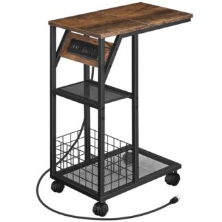 C σε σχήμα C σε σχήμα C με σταθμό φόρτισης, Πλευρικό τραπέζι με θύρες και καταστήματα USB, καναπέ τραπέζι για μικρούς χώρους, Πίνακας καναλιών C, τραπέζι σνακ για σαλόνι, υπνοδωμάτιο, ρουστίκ