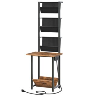 Record Player Stand met Power Outlet, Turntable Stand met vinylopslag, vinyl platenspeler tabel tot 200 album, Vinyl display recordhouderplank, Record Player Organizer