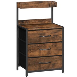 موقف ليلي, منضدة مع 3 أدراج تخزين النسيج, طاولة السرير مع رف التخزين, طاولة جانب السرير لغرفة النوم, غرفة المعيشة, بني ريفي