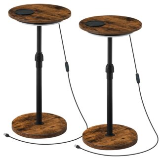 مجموعة من 2 طاولات جانبية مستديرة, طاولات مشروبات صغيرة بنية صغيرة وسوداء, طاولات مارتيني قابلة للتعديل مع ضوء LED وحصيرة كوب, للمساحات الصغيرة, جانب الأريكة, غرفة نوم