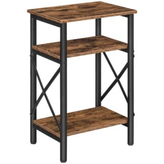 Stolik boczny, Szafka nocna, Stolik końcowy z półką do przechowywania, Wysoki stolik nocny w kształcie litery X, do salonu, Sypialnia, Stabilna stalowa rama, Łatwy montaż, Rustykalny brąz
