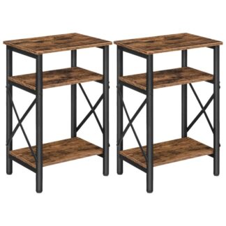 Side Tables, Nightstands Set of 2, End Tables with Storage Shelf, Tall Bedside Tables with X-Shaped Design, for Living Room, Bedroom, Steel Frame, Easy Assembly, Rustic Brown