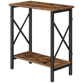 Smukły stolik boczny, Wąski stolik końcowy, Szafka nocna do przedpokoju do salonu, Sypialnia, Smukły stolik nocny z półką do przechowywania, Konstrukcja w kształcie litery X, Stalowa rama, Styl industrialny, Rustykalny brąz