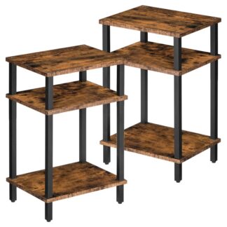 Side Table Set of 2, 3-Tier Small End Table, Nightstand, Small Bedside Table, Sofa Table for Small Space, Living Room, Bedroom, Office, Rustic Brown