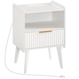 End Table soggiorno Soggiorno, 15.9" Tavolo laterale moderno con tavolo a bordo della stazione di ricarica con cassetto per piccoli spazi, camera da letto, soggiorno, bianco