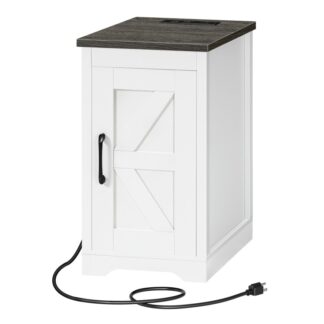 maalaistalon päätypöytä tyypin C latausasemalla, sängyn pöytä navetta ovella ja säädettävä hylly, yöpöytä USB: n kanssa&Tyyppi-C-portit, sohvan sivupöytä, makuuhuoneeseen, valkoinen