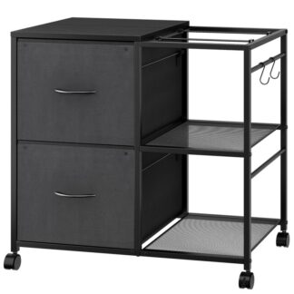 خزانة الملفات المتنقلة, 2 خزانة الملف الجانبي لدرج النسيج تناسب A4 أو حجم الحرف, Rolling Printer Stand مع الجرف المفتوح للمكتب المنزلي, مجلدات ملفات تعليق, أسود