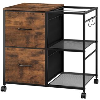 خزانة الملفات المتنقلة, 2 خزانة الملف الجانبي لدرج النسيج تناسب A4 أو حجم الحرف, Rolling Printer Stand مع الجرف المفتوح للمكتب المنزلي, مجلدات ملفات تعليق, بني ريفي