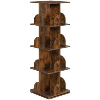 Étagère rotative, 4-Tour de bibliothèque tournante à niveaux, 360 Présentoir de stockage, Petite bibliothèque d'angle pour petit espace, Organisateur d'étagères à livres étroites pour le salon, Brun rustique