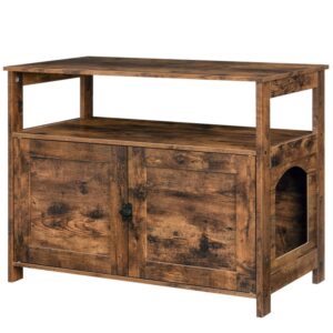 litter box enclosure, cat litter box furniture hidden, enclosed cat toilet, litter house, large size, with extra storage space, side table, coffee table, nightstand, rustic brown