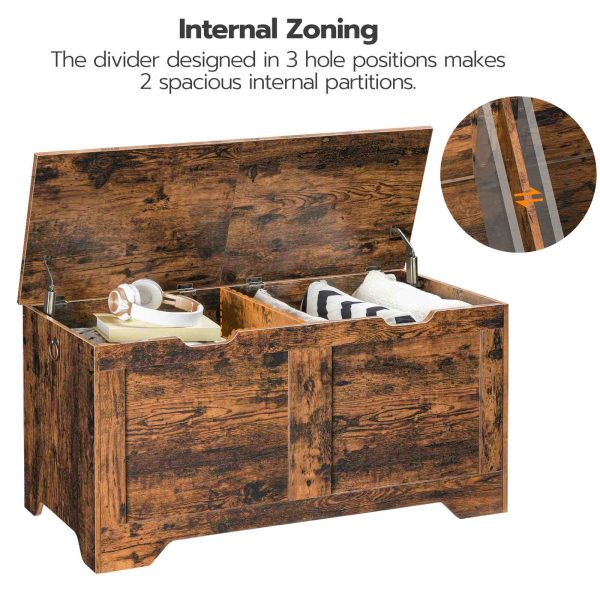 Dual-Lid Storage Chest, 100cm Rustic Brown Storage Bench with Internal Divider, Multifunctional Shoe Bench for Entryway, Living Room and Bedroom