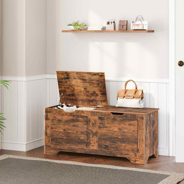 Dual-Lid Storage Chest, 100cm Rustic Brown Storage Bench with Internal Divider, Multifunctional Shoe Bench for Entryway, Living Room and Bedroom