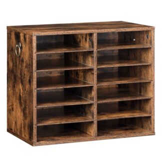 منظم الأدب الخشبي, 12-SLOT FILE SARTER, خزف البريد القابل للإزالة, صندوق بريد الفصل الدراسي, منظم البريد, منظم تخزين الورق, للمكتب, يذاكر, قاعة الدراسة, بني ريفي