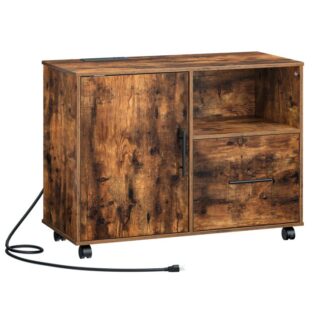 Ξύλινο γραφείο αρχείου γραφείου, πλευρικό υπουργικό συμβούλιο με σταθμό φόρτισης, Ο εκτυπωτής στέκεται με συρτάρι και ανοιχτή αποθήκευση, για το Α4, μέγεθος επιστολής, για γραφείο, μελέτη, ρουστίκ