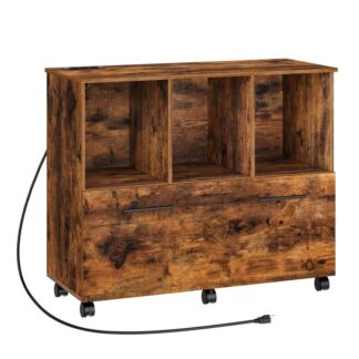 خزانة الملفات الخشبية, حامل الطابعة المتداول مع رف التخزين المفتوح, مجلس الوزراء مع محطة الشحن, خزانة ملفات جانبية متنقلة, A4/حجم الرسالة للمكتب المنزلي, بني ريفي