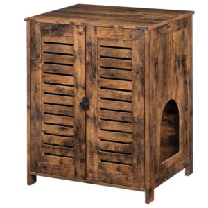2-tier litter box enclosure, shutter storage cabinet, double layer hidden litter box furniture, large size storage space, multifunctional hidden cat house furniture, rustic brown