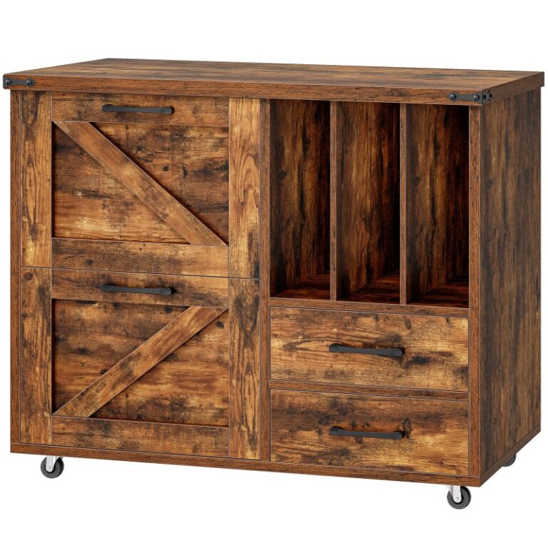 Gabinetto di file laterale vintage, Accumulo laterale rustico marrone mobile marrone con 4 Cassetti, Supporto per stampante con schedario, Adatta a A4, Dimensione lettera, Gabinetti per la casa per la casa per la casa per la casa