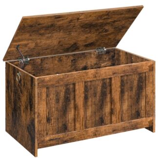 Banc de rangement, 29.5" Coffre de rangement en bois rétro, Tronc de rangement en bois, Coffre jouet avec dessus de levage, Organisateur d'entrée multifonctionnel, pour l'entrée, Salon, Brun rustique