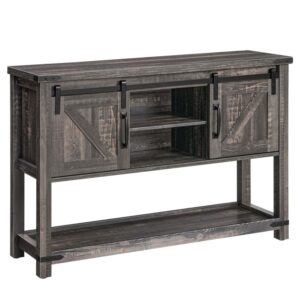 39.4" farmhouse entryway table with storage, narrow console table with open shelves and 2 cabinets, sofa table with sliding barn doors, for hallway, living room, vintage gray