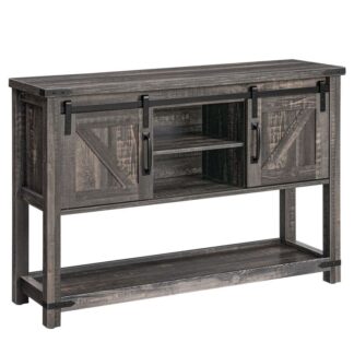 39.4" maalaistalon sisäänkäyntipöytä varastoinnilla, kapea konsolipöytä avoimilla hyllyillä ja 2 kaapit, sohvapöytä liukuvilla lato -ovilla, käytävälle, olohuone, vintage harmaa