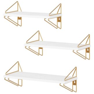 رفوف عائمة, رفوف الحائط العائمة, مجموعة من 3, رف معلق على الحائط, أرفف تخزين ديكورية, لغرفة المعيشة, غرفة نوم, المدخل, مطبخ, حمام, الأبيض والذهبي