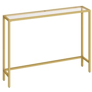 39.4" console table, tempered glass sofa table, modern entryway table, metal frame, for entrance, living room, hallway bedroom, gold