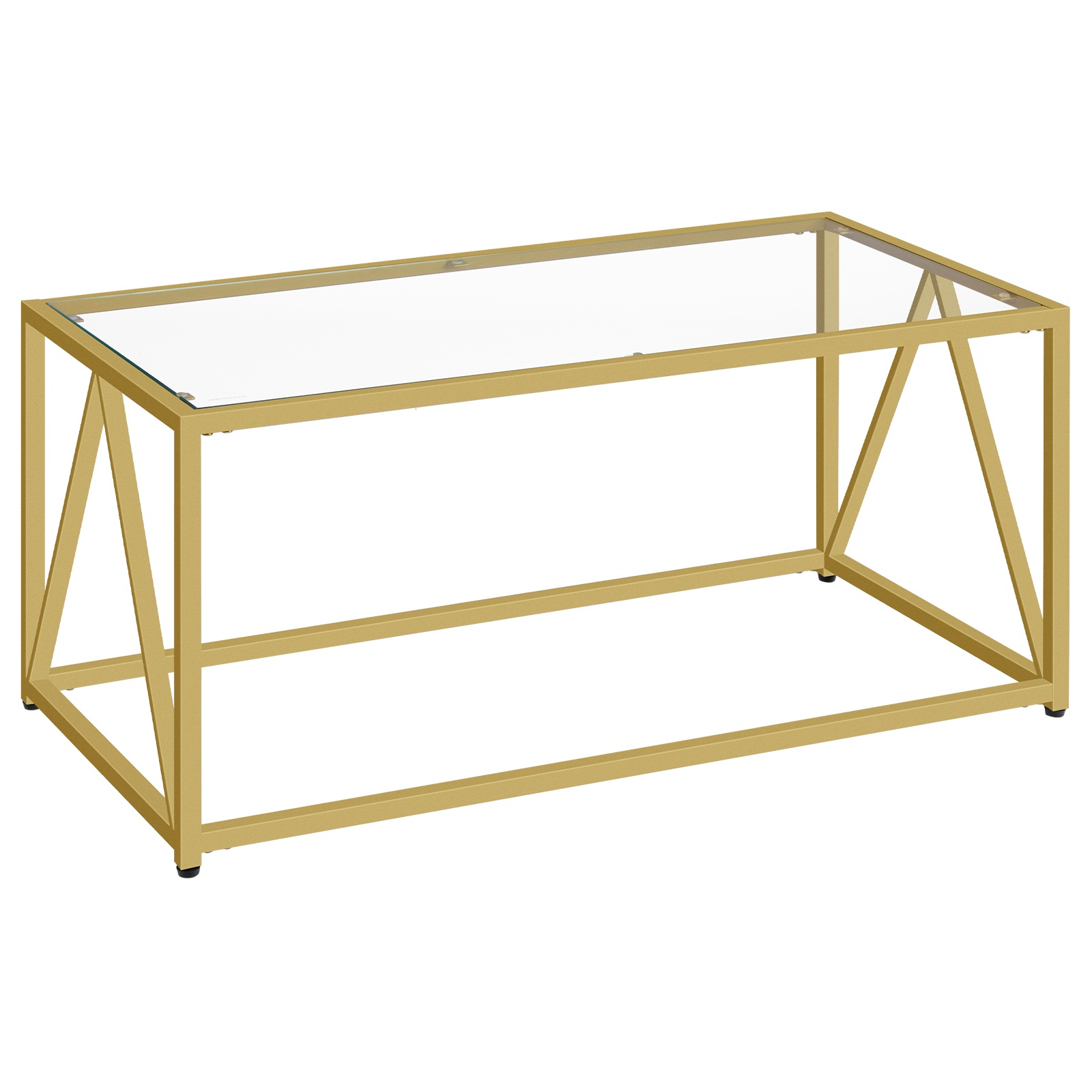 Glass Coffee Table, Gold Coffee Tables for Living Room, 1 Layer Center Table, Open Storage Shelf, Modern, for Apartment, Office, 39.4 x 19.7 x 17.7 Inches, Easy Assembly, Golden
