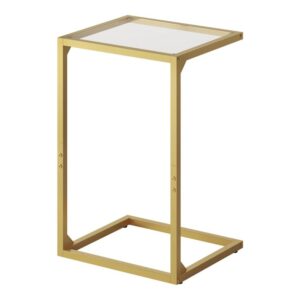 L-Shaped End Table, Tempered Glass Couch Table with Metal Frame, Narrow Snack Side Table for Small Space, Living Room, Bedroom, Modern and Simple, Gold