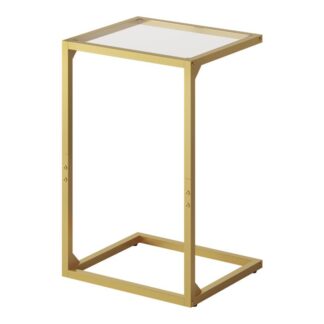 L-förmiger Beistelltisch, Couchtisch aus gehärtetem Glas mit Metallrahmen, Schmaler Snack-Beistelltisch für kleine Räume, Wohnzimmer, Schlafzimmer, Modern und einfach, Gold