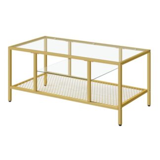 Золотой журнальный столик, Стеклянный журнальный столик для гостиной, Стеклянный золотой журнальный столик, Прямоугольный журнальный столик с трехъярусной полкой для хранения, Металлическая рама, для спальни, Офис, Квартира, Золото