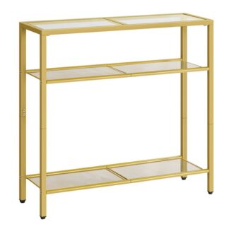 29.5" narrow console table, 3-tier tempered glass sofa table, small side table, modern entryway table, for entrance, living room, foyer, hallway bedroom, gold