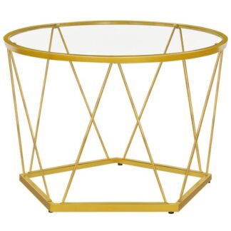 καφετιέρα, Χρυσό γυάλινο τραπέζι για σαλόνι, 27.6" στρογγυλό τραπέζι του καφέ, 1 τραπέζι κεντρικού στρώματος, μεταλλικό πλαίσιο, εξαγωνικός σχεδιασμός, για μικρό χώρο, αίθουσα υποδοχής, διαμέρισμα, χρυσαφένιος