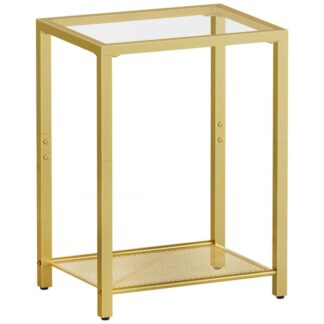 gold and glass end table, 2-tier side table, nightstand for tight spaces, tempered glass bedside table, modern metal frame, for office, bedroom, living room, study, gold