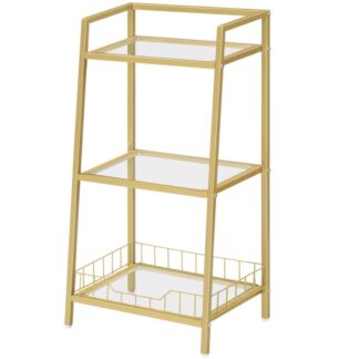 Kultakirjahylly, 3-Tason karkaistu lasikirja, Kylpyhuone, Tallenna säilytysteline sivusuojilla, Vahva ja kestävä, kylpyhuonetta varten, Makuuhuone, Olohuone moderni tyyli, Kulta
