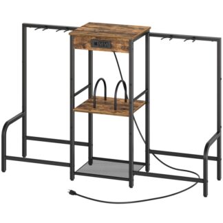 Kitaralla 4 Kitaran haltijat, 3-Tier Multi Guitar Rack Holder sähkökitaralle, Basso, latausasemalla ja pehmeäpatutetulla suojalla kotistudiomusiikkihuoneeseen, Maalaismainen ruskea