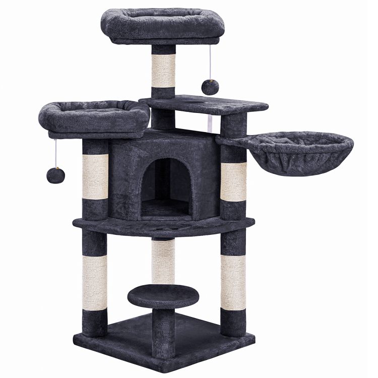 cat tree, cat tower with scratching posts and plush condo cat furniture for small spaces, multi-level stand house activity tower with basket, stable and sturdy, smoky gray