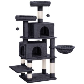 large cat climbing tower, 21.7 x 17.7 x 63 inches cat tower with 2 plush condos and sisal-covered scratching posts, release the nature of cats, stable house with anti-toppling kit, smoky gray