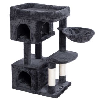 cat tower, cat tree with 2 plush condos and sisal scratching posts, cat activity tree for indoor cats, release the nature of cats, stable house with anti-toppling kit, smoky gray