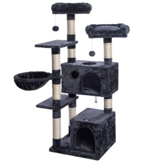 wieża dla kotów, 57 Cal Cat Tree z 2 Pluszowe mieszkania i drapanie sizal, meble dla kotka i zwierzaka, Uwolnij naturę kota, stabilny dom z zestawem antytopplingowym, dymny szary