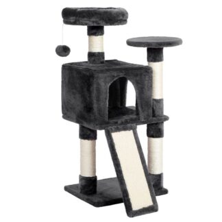 Kissan Puu, 34.6-Tuumaa pieni kissatorni pehmeällä muhkealla ahvenella, kissanpentuille, 3-Tier -kissan huoneistokalusteet naarmuuntuneilla pylväillä, Kääntöpakkauksella, Tukeva, Sisätiloissa